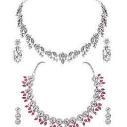 Women Pack of 2 American Diamond Necklace & Earings Sets-image-1