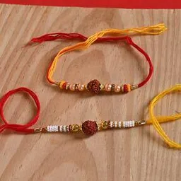 Set of 2 Rudraksh & Pear Beaded Tie-Up Rakhis-15