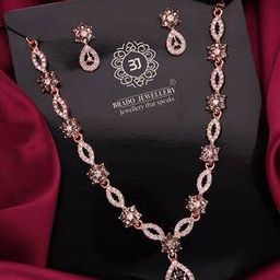 Set of 2 Women Rose Gold-Plated Stone-Studded Necklace & Earrings Set-image-99