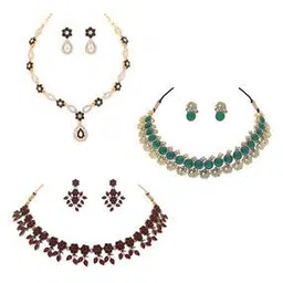 brado jewellery Women Set of 3 American Diamond Necklace & Earings Sets-picture-22