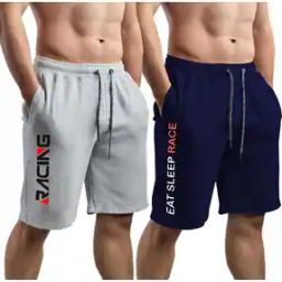 Men Pack of 2 Typographic Print Regular Fit Shorts-image-101
