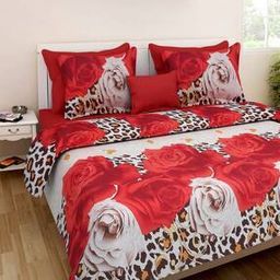 Rose Print Double Bedsheet with Pillow Covers-image-1