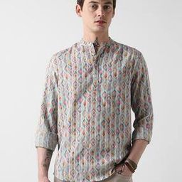 Men Slim Fit Geometric Print Short Kurta-3