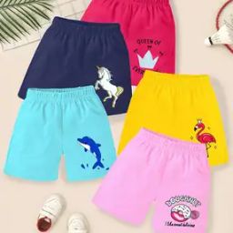 Girls Pack of 5 Graphic Print Regular Fit Shorts-picture-44