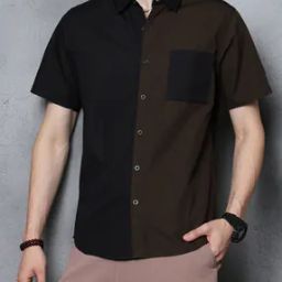 Shein Street Short Sleeves Spread Collar Colour-block Shirt-image-38