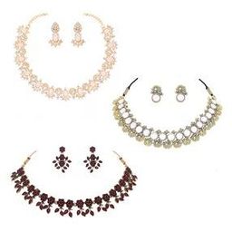 Set of 3 Women Stone-Studded Necklace & Earrings Sets-12