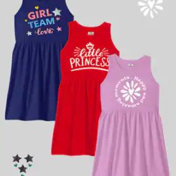 Pack of 3 Girls Typographic Print A-Line Dress-picture-17