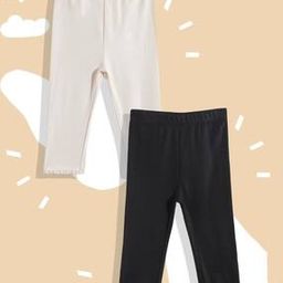 Girls Pack of 2 Cotton Leggings with Elasticated Waist-image-38
