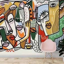 Colorful Abstract Mural Line Art Wallpaper-image-76