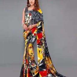 Women Printed Saree with Contrast Border -image-91