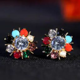 Women Stone-Studded Ear Studs-image-1