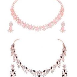 Women Set of 2 Stone-Studded Necklace & Earrings Set-image-62