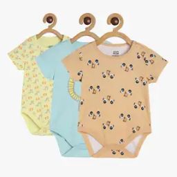 Infants Pack of 3 Graphic Print Cotton Bodysuits-image-42