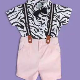 Boys Printed Dungaree with Shirt & Bow-15