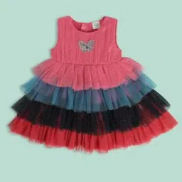 Girls Colourblock Round-Neck Fit & Flare Dress-image-37