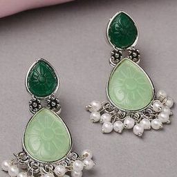 Stone-Studded Pearl-Beaded Drop Earrings-53