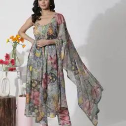 Women Floral Print Flared Kurta with Pants & Dupatta-image-34