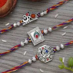 Set of 3 Silver-plated Om Engraved Rakhis-12
