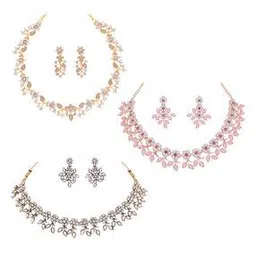 Women Set of 3 American Diamond Necklace & Earings Sets-image-17