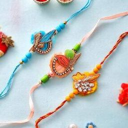 Set of 3 Beaded Tie-Up Rakhi with Gift Card & Roli-Chawal-image-55