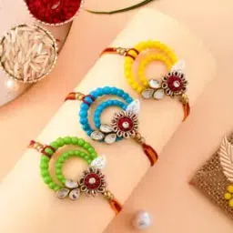 Set of 3 Rakhis with Roli Chawal & Greeting Card-image-91