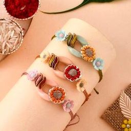 Set of 3 Floral Rakhi with Gift Card & Roli-Chawal-24