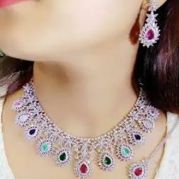 Women Stone-Studded Necklace & Earrings Set-image-61