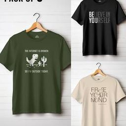 Men Pack of 3 Graphic Print Oversized Crew-Neck T-Shirts-image-105