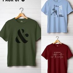 Men Pack of 3 Graphic Print Regular Fit Crew-Neck T-Shirts-picture-7