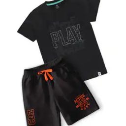 Boys Typographic Print Shorts & T-Shirt Set-image-72