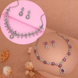 Women Stylish Stone Necklace Earings Set-image-59