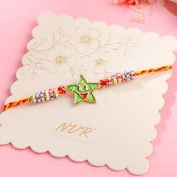 Star Shape Thread Rakhi With Roli Chawal-image-6