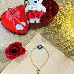 Rhodium-Plated Stone-beaded Link Bracelet with Teddy Bear-image-7