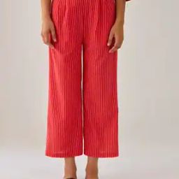 Women Striped Flat-Front Trousers-image-112