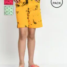 Pack of 3 Girls Floral Print Regular Fit Shorts-image-88