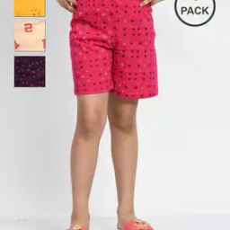 Pack of 4 Girls Floral Print Regular Fit Shorts-image-48