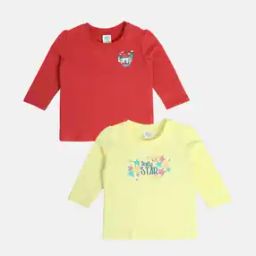 Girls Pack of 2 Graphic Print Cotton Round-Neck Tops-image-26