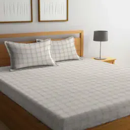 300 TC Checked Fitted Double Bedsheet with Pillow Covers-image-20