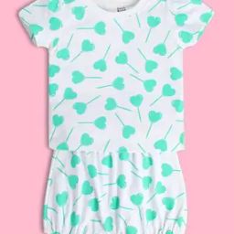 Girls Hear Print Cotton T-Shirt & Shorts Set-4