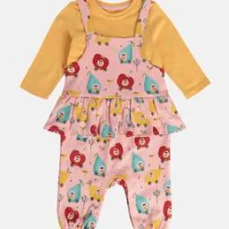 Girls Printed Cotton T-Shirt & Dungaree Set-picture-37