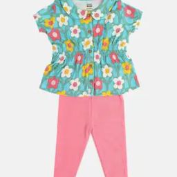 Girls Floral Print Cotton Top & Pants Set-picture-47