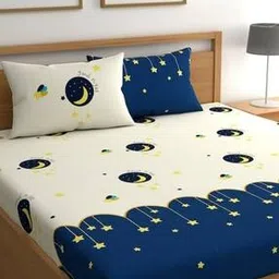 250 TC Printed Fitted King-Size Bedsheet with Pillow Covers-image-20