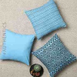 Set of 3 Handblock Printed Cushion Covers 16" x 16"-22