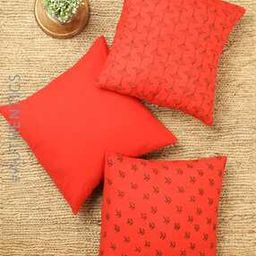 Set of 3 Handblock Printed Cushion Covers 16" x 16"-19