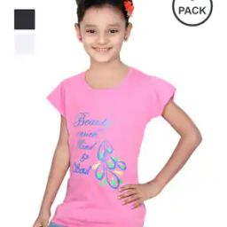  Girls Pack of 3 Regular Fit Cotton T-shirt    -image-46