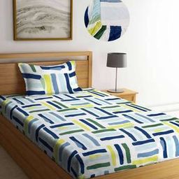 200 GSM Printed Single Fitted Bedsheet with Pillow Cover-49