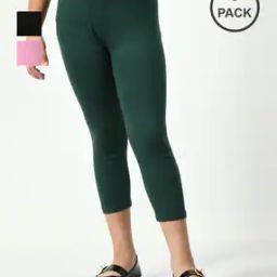 Pack of 3 Flat Front Mid-Calf Length Slim Fit Capris-image-83