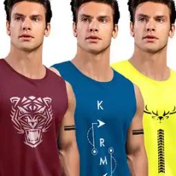 Men Pack of 3 Graphic Print Round-Neck Vests-image-63