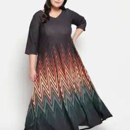 Chevron V-neck A-line Maxi Plus Size Dress-image-43