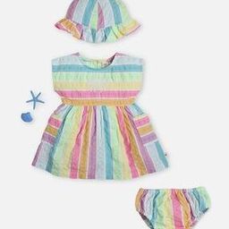 Girls Striped A-Line Dress with Bloomer & Cap Set-image-59